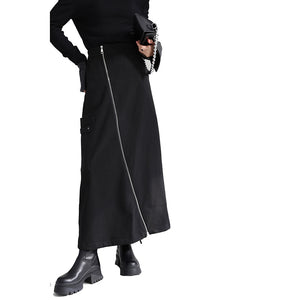 Irregular Long Skirt with Zipper Slit