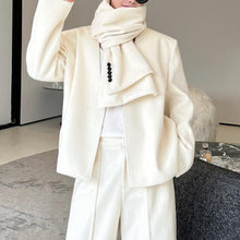 Load image into Gallery viewer, Woolen Elegant Collarless Suit Jacket Scarf and Casual Pants Three-piece Suit
