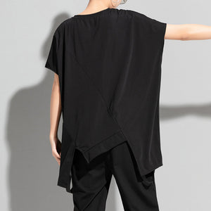 Asymmetric Zip Round Neck Pullover T-shirt