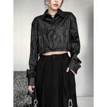 Load image into Gallery viewer, Pleated Shoulder Pad PU Leather Shirt
