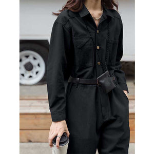 Straight Waist Cinching Buttons Jumpsuits