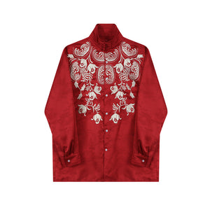 Retro Floral Embroidered Stand Collar Shirt