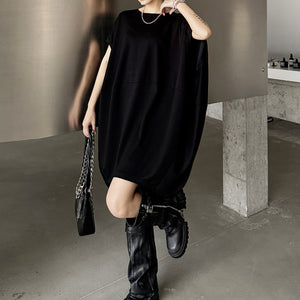 Retro Bat-Shaped Loose Sleeveless Solid Color Dress