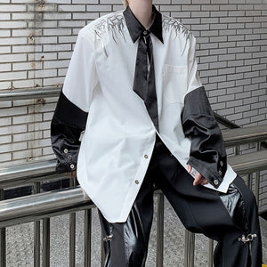 Metallic Panel Contrast Shoulder Pad Shirt