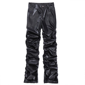 Dark Punk Pleated PU Leather Pants