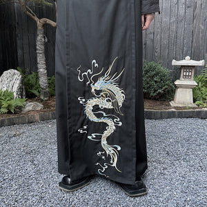 Retro Black Dragon Pattern Embroidered Culottes