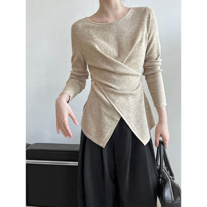 Irregular Hem Cross Waist Bottoming Sweater