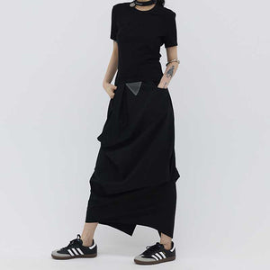 Irregular Pleated Puffy Straight Parachute Skirt