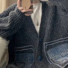 Load image into Gallery viewer, Lazy Denim Pocket Patchwork Sweater Jacket
