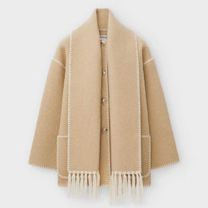 Loose Scarf Fringed Coat