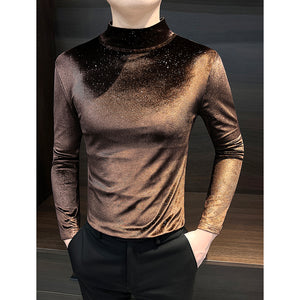 Gold Velvet Half Turtleneck Bottoming Shirt