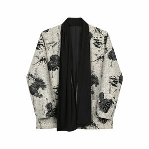 Scarf Ink-print Collarless Jacket