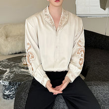 Load image into Gallery viewer, Satin Silky Embroidered Drape Long Sleeve Shirt
