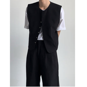 Simple Vest Wide-leg Pants Suit