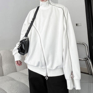 High Collar Zipper Solid Color Sweatshirt