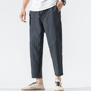 Cotton and Linen Striped Pants