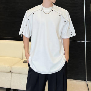 Zipper Button Trim Shoulder Pads T-Shirts