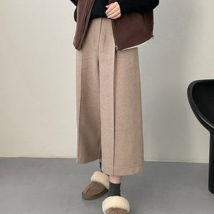 Solid Wool-blend Wide-leg Pants