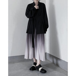 Side Button Pleated Long Sleeve Shirt