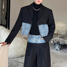 Load image into Gallery viewer, Denim Patchwork Short Blazer Wide-leg Pants Two-piece Suit
