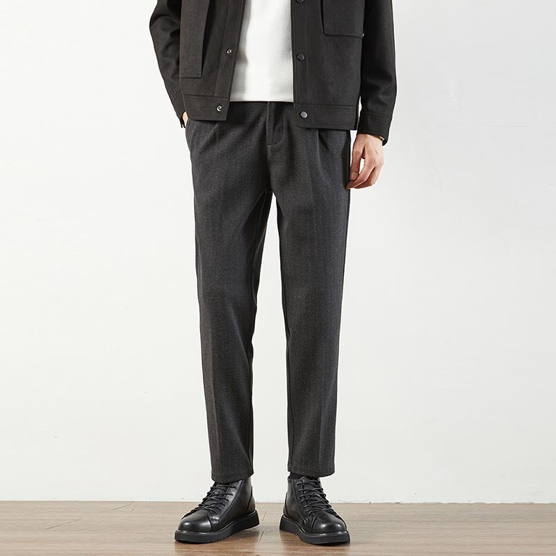 Wool Slim-fit Straight-leg Casual Suit Pants