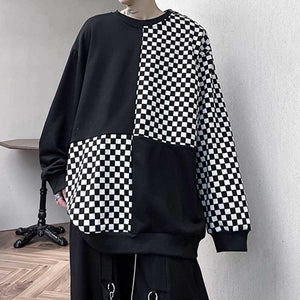 Checkerboard Panel Color Contrast Long Sleeve T-Shirt