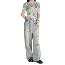 Load image into Gallery viewer, Tie-dyed Ripped Wide-leg Jeans
