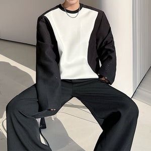 Black and White Contrasting Round Neck Casual Sweatshirt