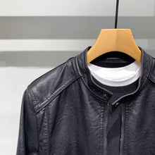 Load image into Gallery viewer, Slim-Fit Stand Collar Leather Jacket
