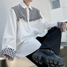 Load image into Gallery viewer, Houndstooth Frayed Panel Long Sleeve Shirt
