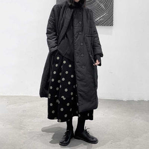 Drawstring Long Buttoned Loose Coat