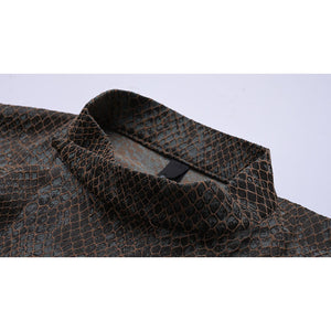 Retro Python Pattern Button-Down Jacquard Zen Shirt