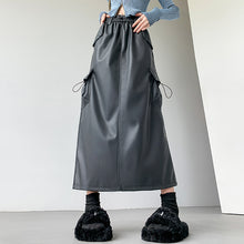 Load image into Gallery viewer, Retro Slit A-line Pu Mid-length Leather Skirt
