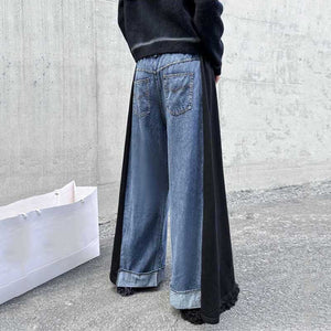 Contrast Color Denim Wide Leg Pants