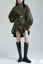 Load image into Gallery viewer, Irregular Drawstring PU Leather Cape Dress
