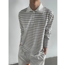 Load image into Gallery viewer, Striped Lapel Polo Loose Long Sleeve Shirt
