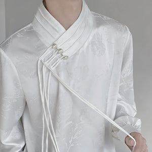 Casual Jacquard Shirt with Buckles and Ribbons