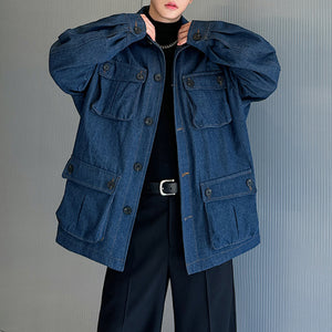 Denim Multiple Pockets Cargo Jacket