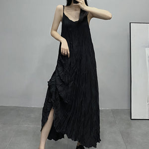 Pleated V-neck Suspender Dress Bottoming Dress