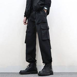 Technical Loose Black Drawstring Overalls