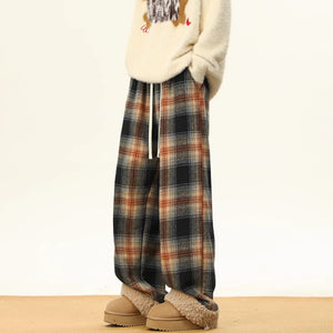 American Retro Plaid Thick Warm Trousers