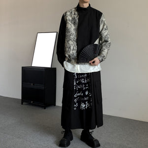 Spliced Stand Collar Ink Painting Jacquard Loose Jacket