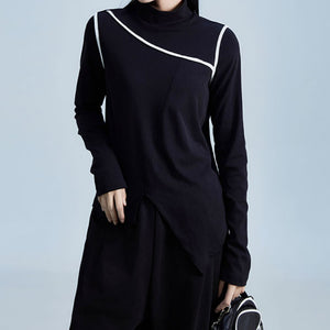 Irregular Stand Collar Long Sleeve T-shirt