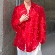 Load image into Gallery viewer, Red Raw Fringe Shirt
