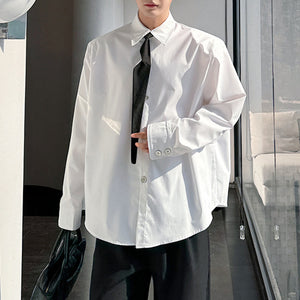 Removable Tie Shoulder Pads Loose Long Sleeve Shirt