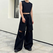 Load image into Gallery viewer, Rivet Button Sleeveless T-Shirt Detachable Wide-Leg Pants Set
