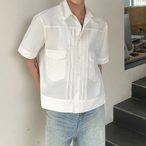 Pearl-embellished Collar Short-sleeve Shirt