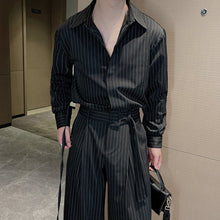 Load image into Gallery viewer, Striped Long-sleeved Wide-leg Pants Two-piece Suit
