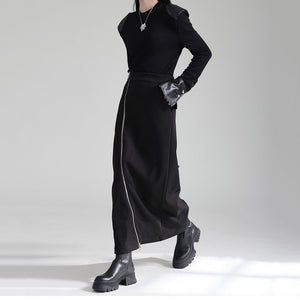 Irregular Long Skirt with Zipper Slit