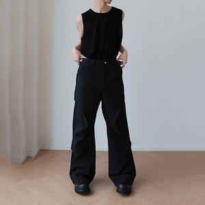 Pleated Paneled Silhouette Straight-leg Trousers